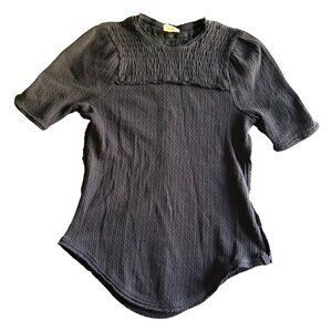 We The Free Textured Short Sleeve Smocked Waffle Blouse Top Women Small Black
